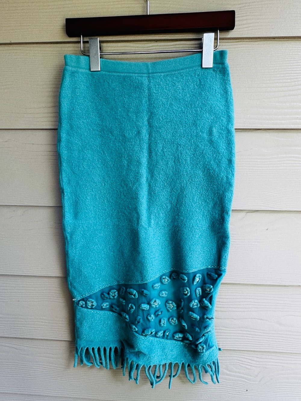 Vtg Teri Jon Rickie Freeman Wool Beaded Fringe Whimsy Fairy Artsy Skirt